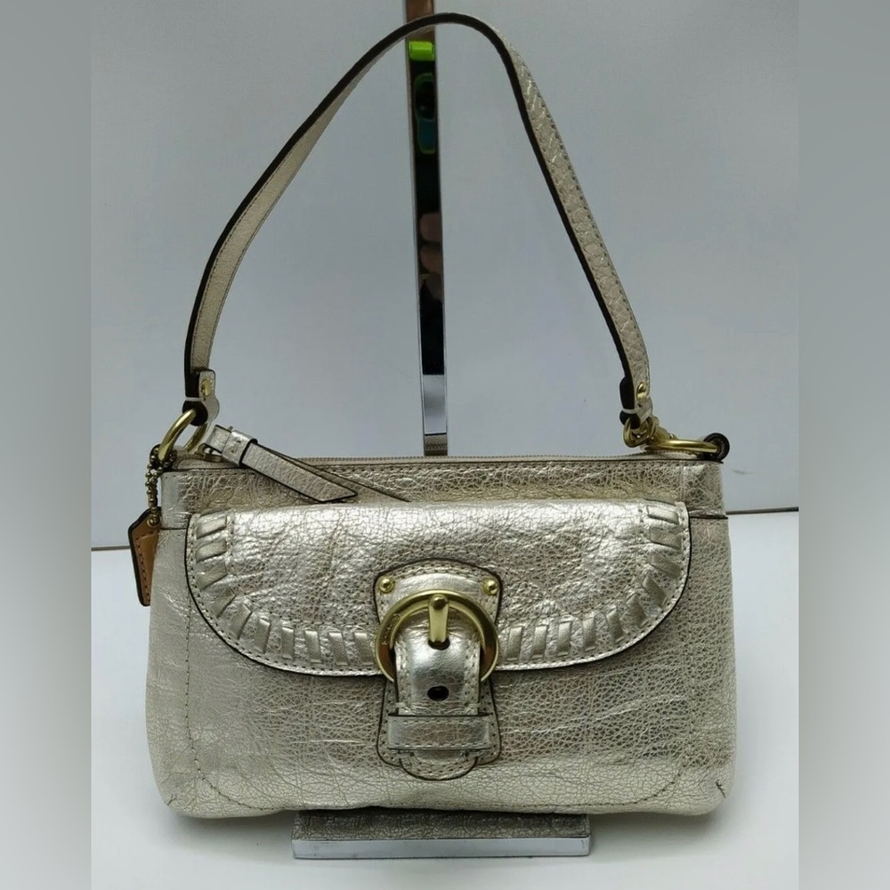 EUC COACH Light Gold Metallic Leather wristlet clutch bag